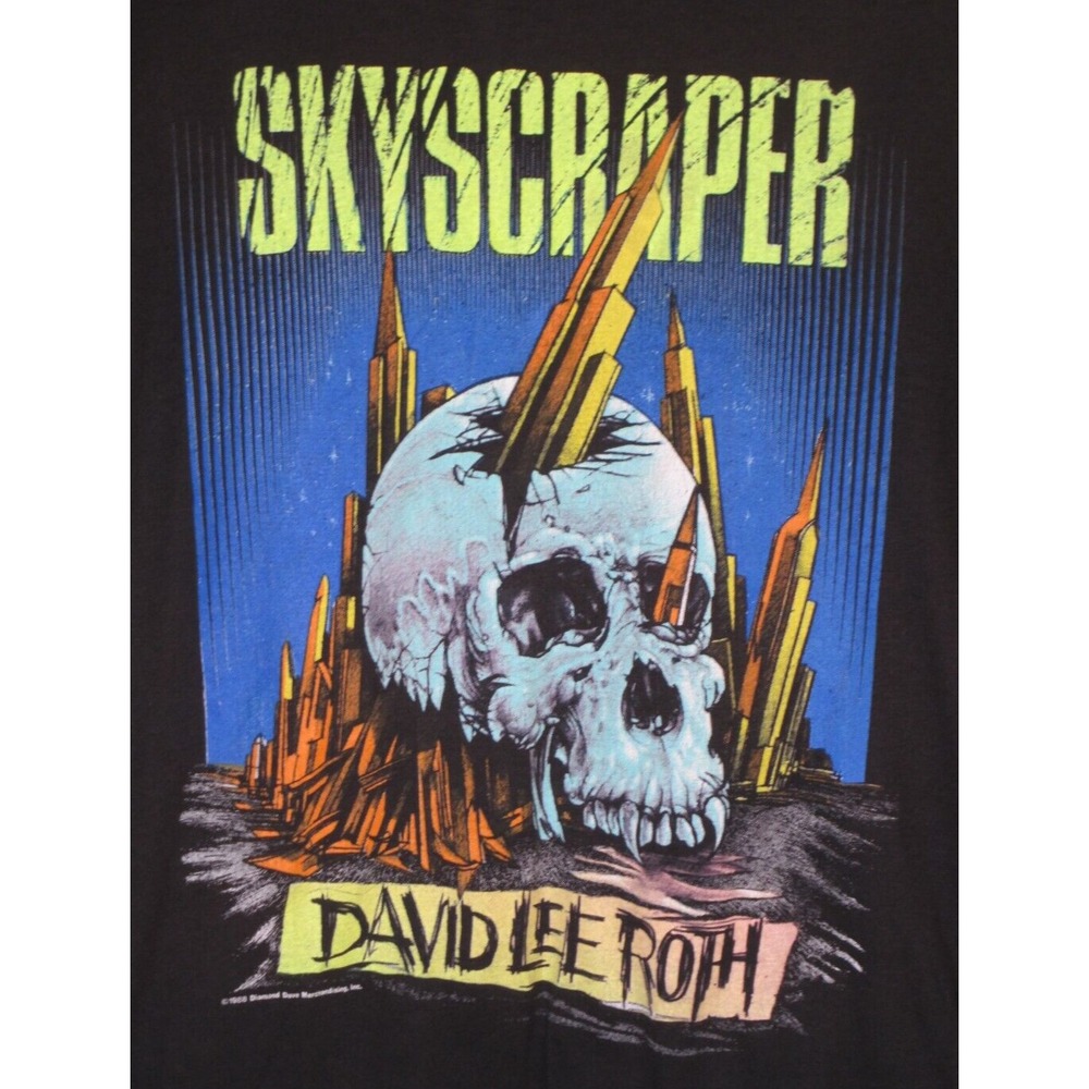 Vintage 80s David Lee Roth Skyscraper World Tour Men's Black Thin Tee XL